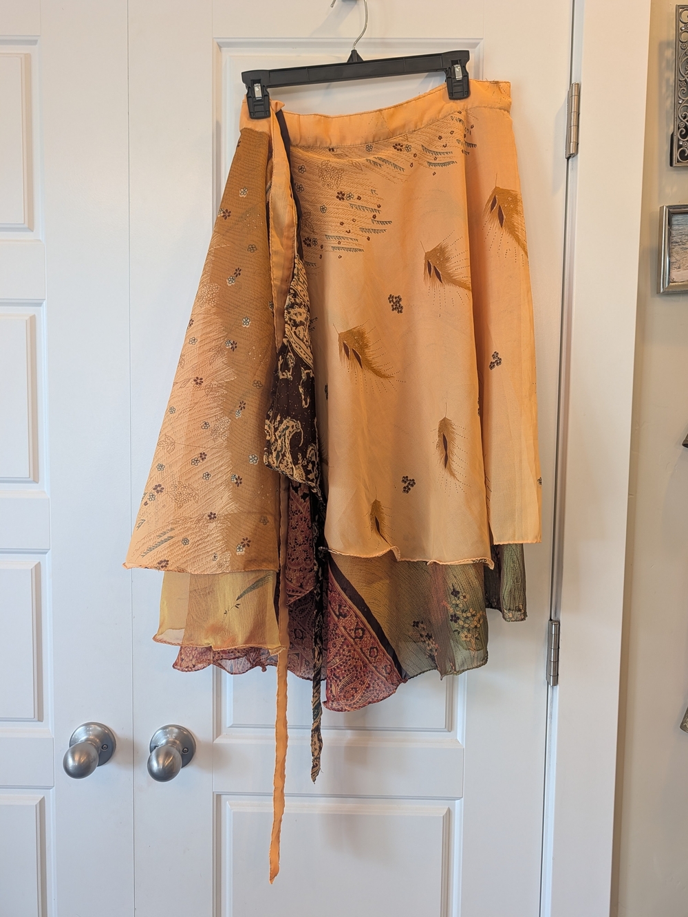 Indian Silk Blend Magic Wrap Skirt Reversible Bohemian Midi